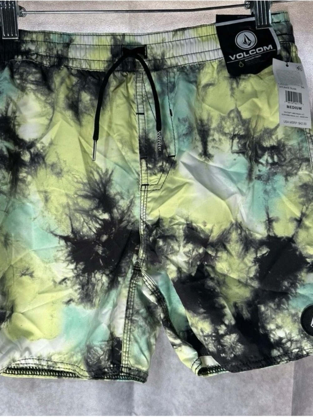 Volcom Boys Yellow, Green & Black Tie-Dye Swim Trunks